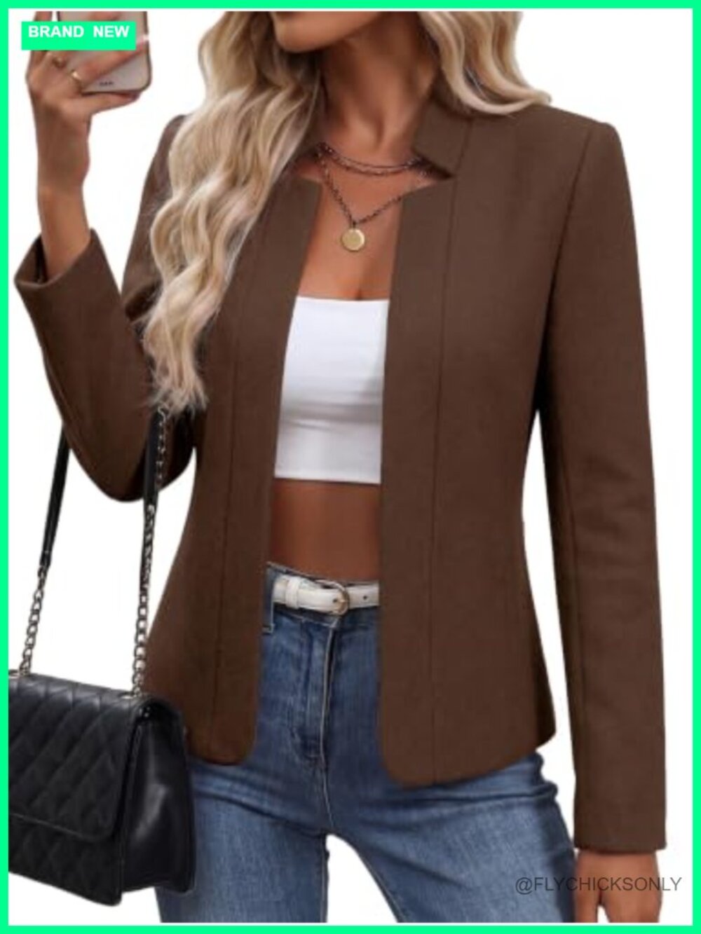 Open Front Tweed Blazer Plaid Fitted Jacket Business Casual